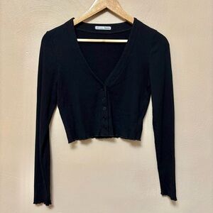 Reformation Jeans Black Ribbed Button Cardigan Size Small